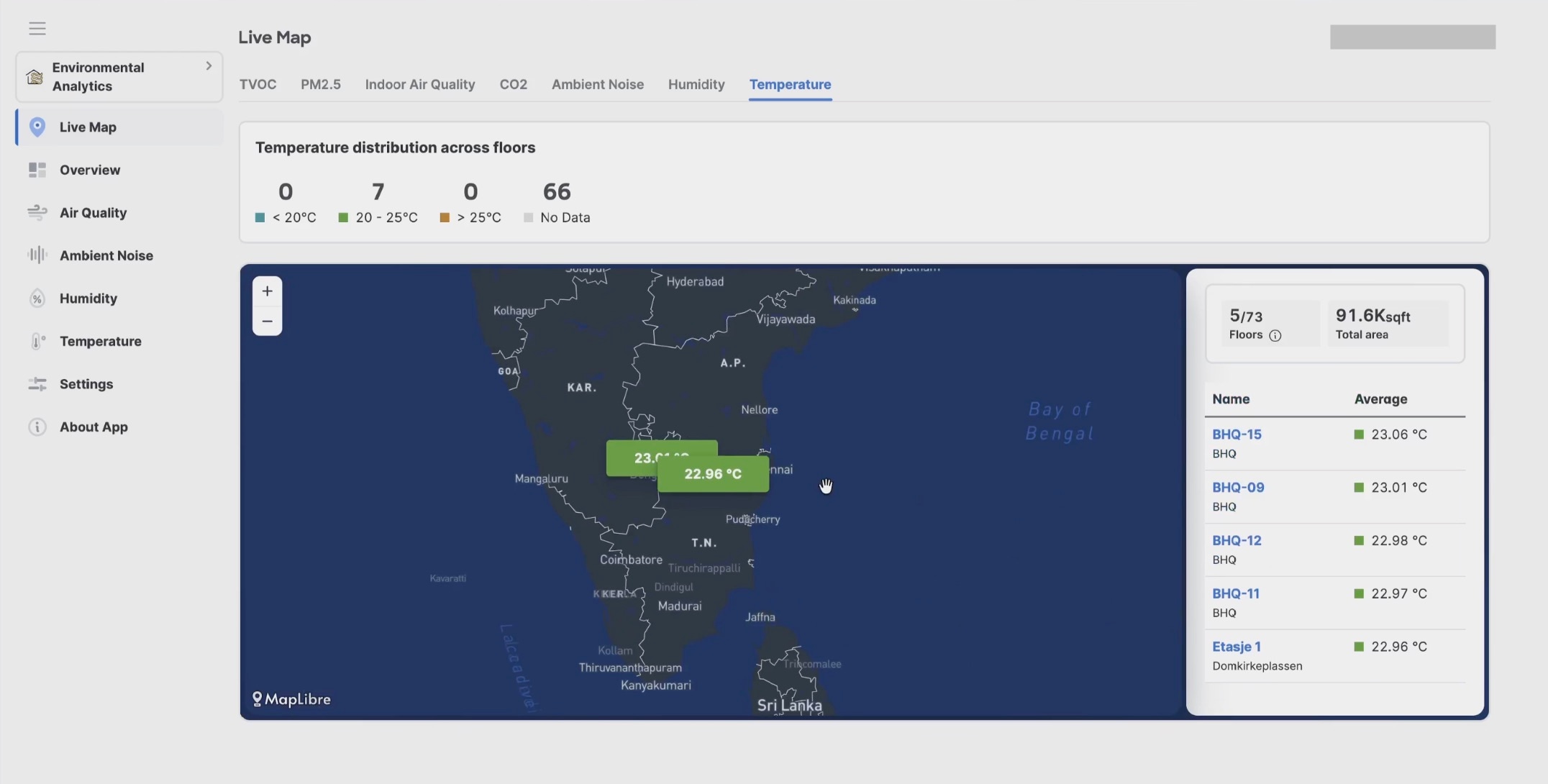 Live map in environmental analytics