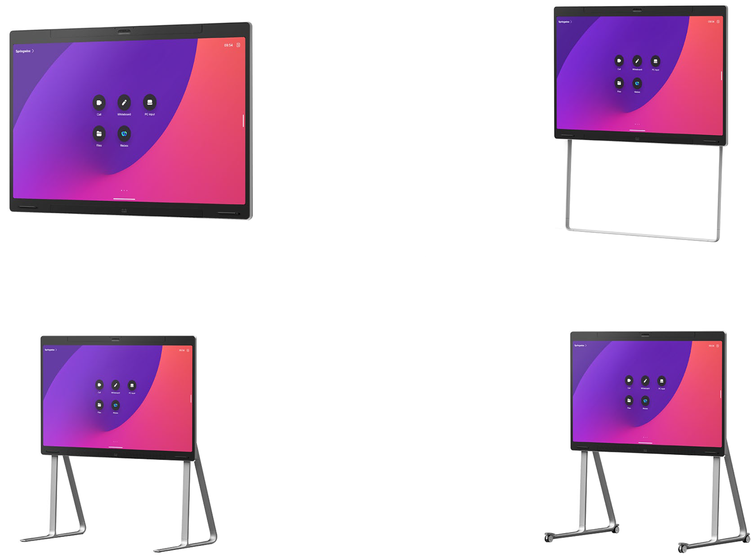 The wall-mount, wall-stand, floor-stand and floor-stand with wheel upgrade model of the Board Pro 75 G2