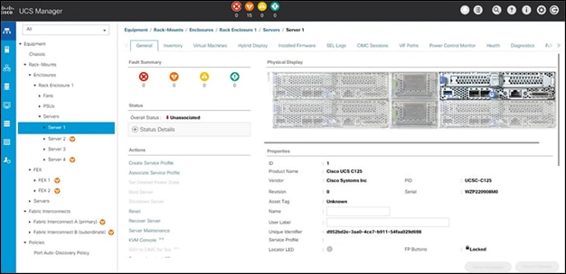 Cisco UCS Manager provides visibility into all physical and virtual networking, computing, and storage infrastructure in the Cisco UCS C4200 chassis.