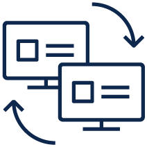 A blue line drawing of computer monitorsDescription automatically generated