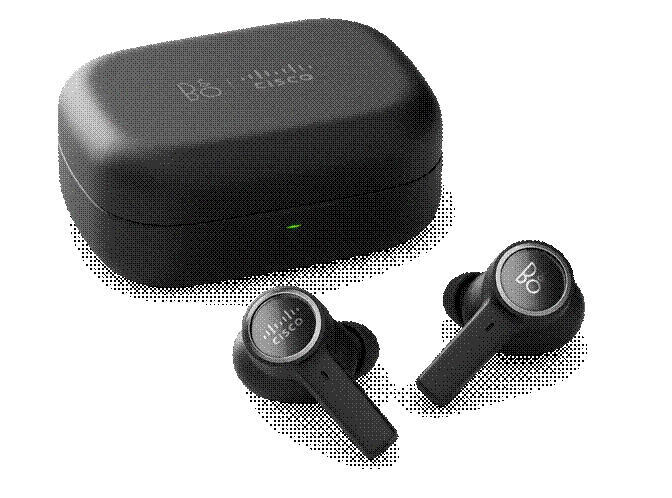A pair of black earbuds and a caseDescription automatically generated