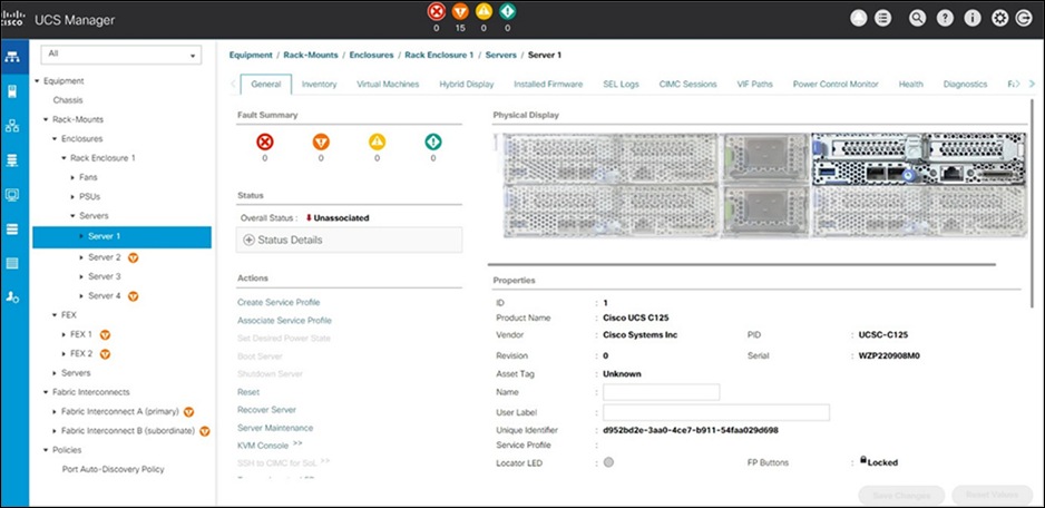 Cisco UCS Manager provides visibility into all physical and virtual networking, computing, and storage infrastructure in the Cisco UCS C4200 chassis.
