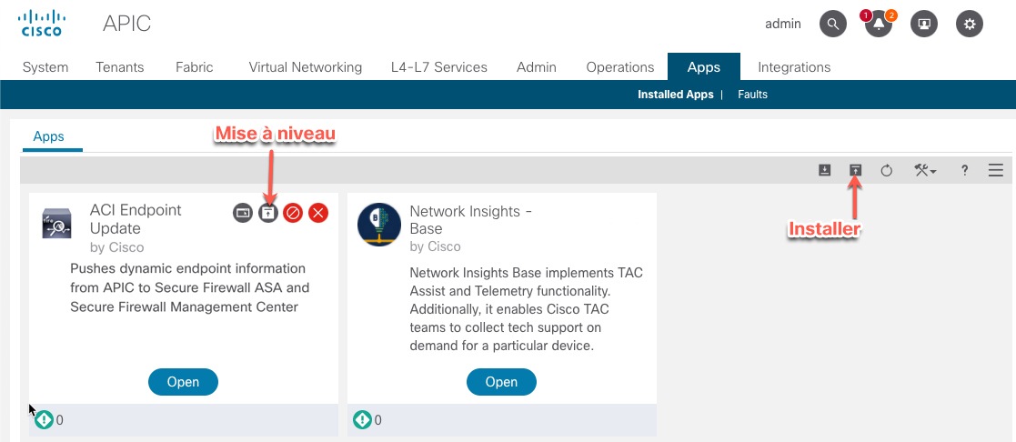 Installer ou mettre à niveau l’application APIC Secure Firewall de mise à niveau des terminaux dans la console APIC