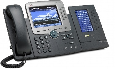 図 2 1 台の Cisco Unified IP Phone 7916 拡張モジュールを装備した Cisco Unified IP Phone 7975G