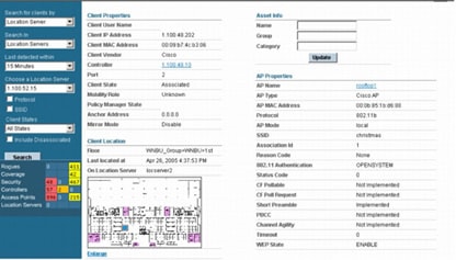 図 4 Cisco Wireless Location Appliance クライアントの詳細：ページ ビューの最初