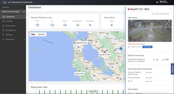 Cisco IoT Operations Dashboard operator view of industrial equipment connected to a Cisco network device