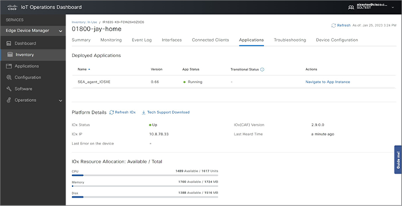 Applications running on the device and system information