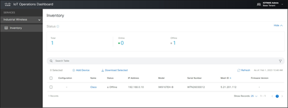 Industrial Wireless service in IoT Operations Dashboard