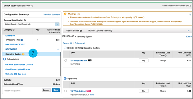 CCW Operating system selection Screenshot