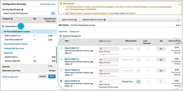 CCW Subscription license Ordering Screenshot