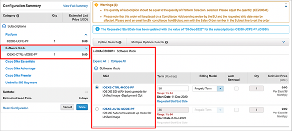 Software mode selection