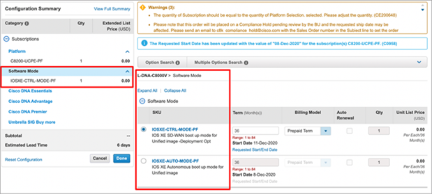 Software mode selection