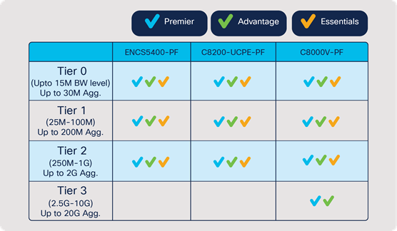 Cisco DNA subscription applicability matrix for Catalyst 8000V based platforms