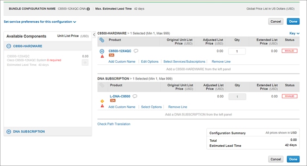 Sample screenshot of configuring the C8300-DNA bundle