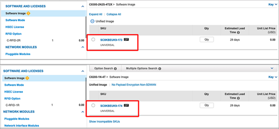 Software image ordering in CCW