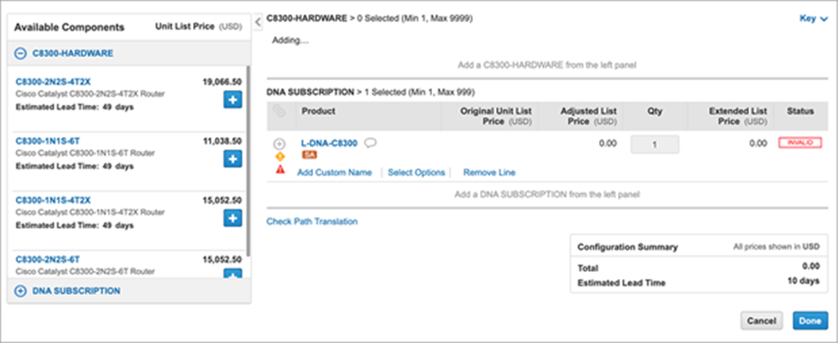 Sample screenshot of configuring the C8300-DNA bundle