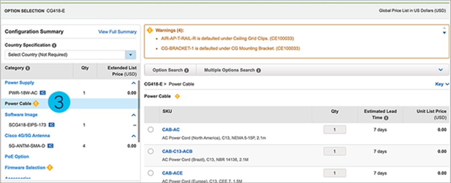 Ordering the power cable