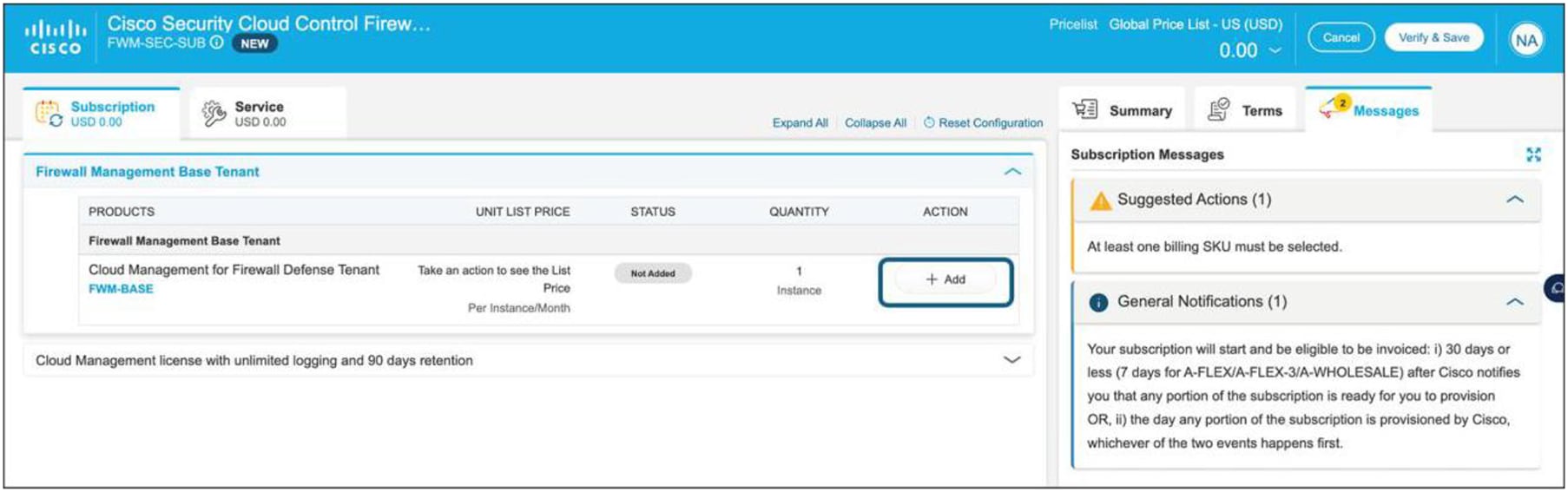 Firewall Management Base Tenant SKU