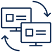 A blue line drawing of computer monitorsDescription automatically generated