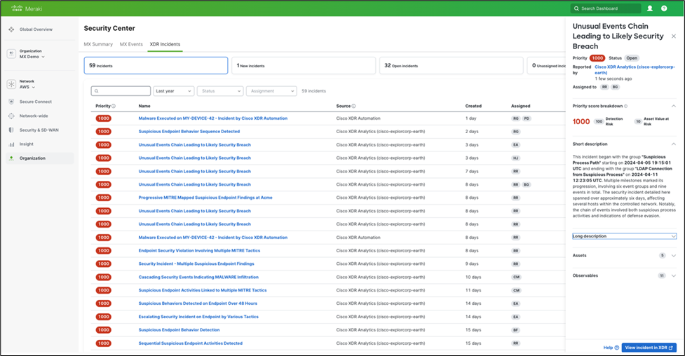 Administrators have access to Cisco XDR Incidents directly