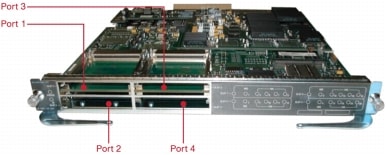 Description: 図 2 Cisco Catalyst 6900 シリーズ 4 ポート 40 ギガビット イーサネット ファイバ モジュールのポート番号（40 ギガビット イーサネット モード）