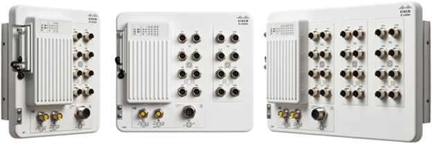 Front of IE-3400H-8T, IE-3400H-16T & IE-3400H-24T (from left to right)