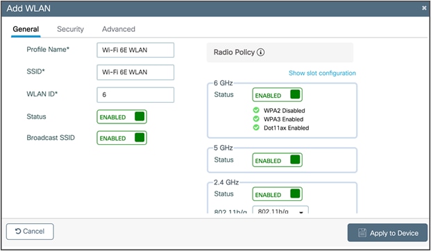 6-GHz radio status in WLAN