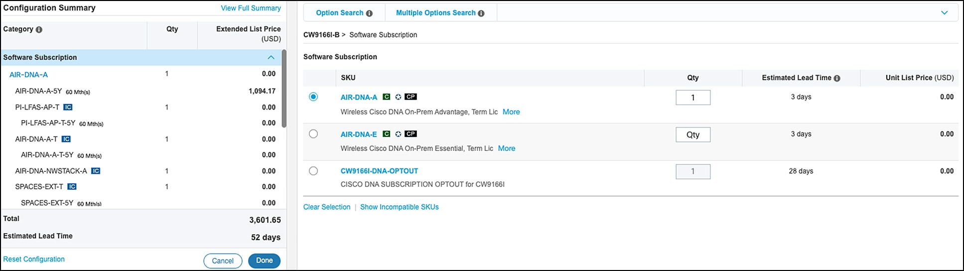 Selecting a Cisco DNA subscription