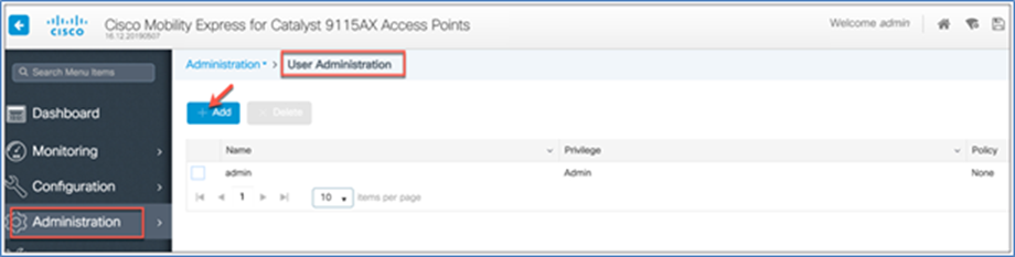 Add > Administration > User Administration >
