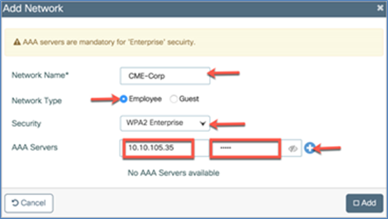 Click Add to configure the 802.1X-enabled WLAN
