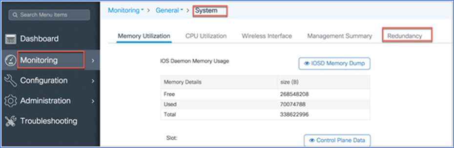 Monitoring > System > Redundancy