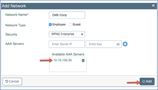 Click Add to configure the 802.1X-enabled WLAN_1010.105.35