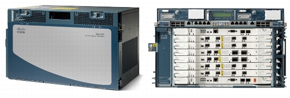 図 1 Cisco CPT 600 Carrier Packet Transport（左：前面カバーあり、右：前面カバーなし）