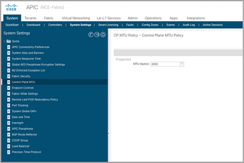 Control-plane MTU setting on Cisco APIC