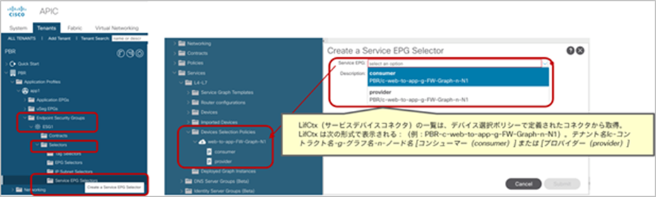 Service EPG selector for ESGs