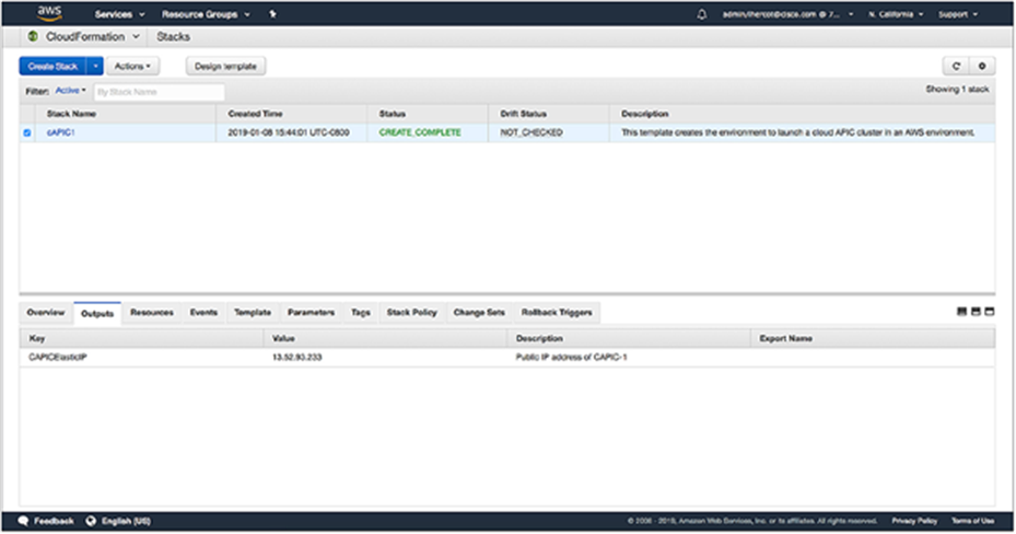 CloudFormation template output with Cisco Cloud APIC Public IP address