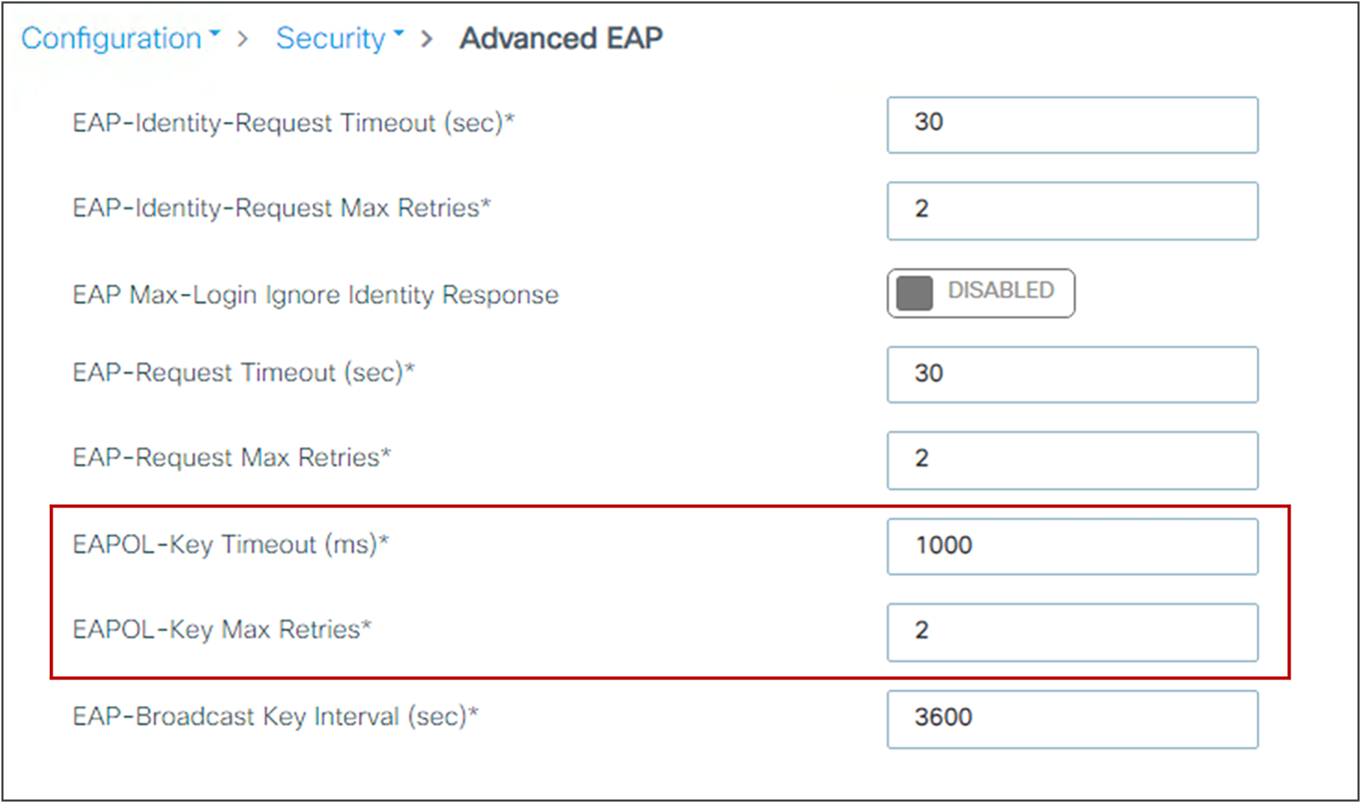 EAPoL key timeout and maximum retries