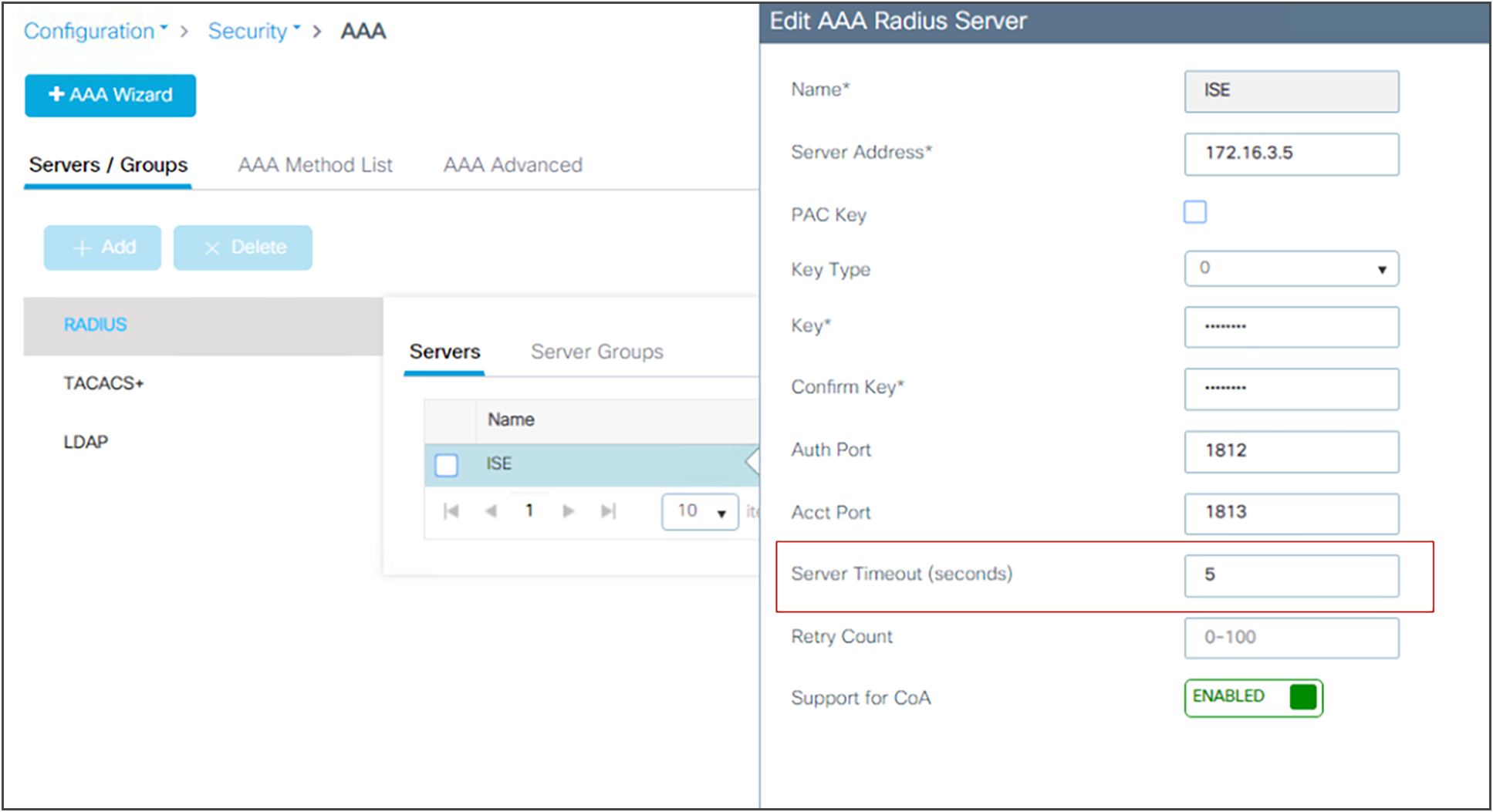 RADIUS server timeout