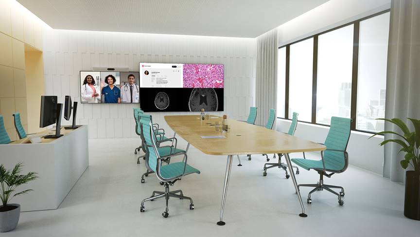 The Room Kit Pro in a large clinical video room powering the Cisco Multi-Content Solution.