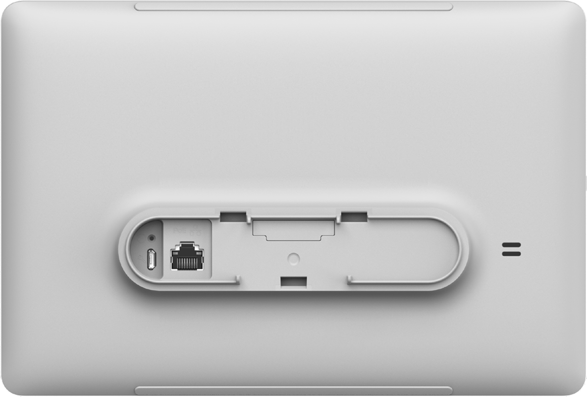 The I/O section of Cisco Room Navigator for Table with the foot stand deattached from the touch panel