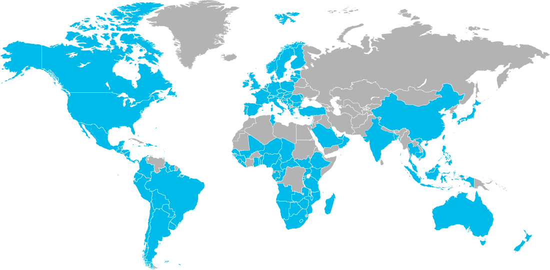 シスコが製品リサイクル拠点を持つ国々を示した地図