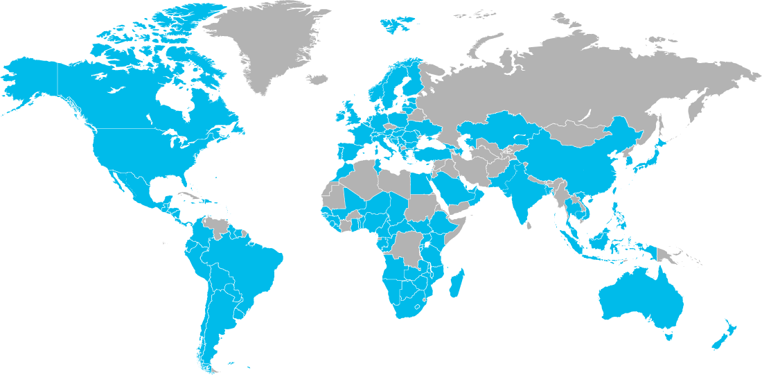 Map detailing the countries in which Cisco has product recycling solutions
