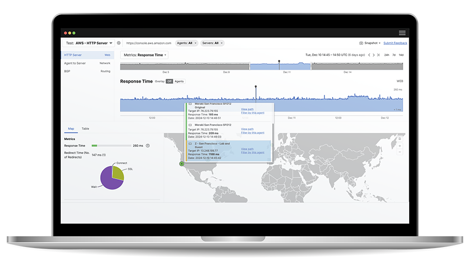Laptop screenshot of Cisco unified management with Cisco ThousandEyes