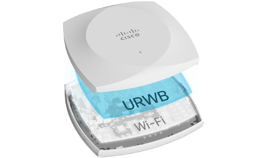 Cisco Wireless 9178 Wi-Fi 7 access point opened showing Wi-Fi and URWB inside