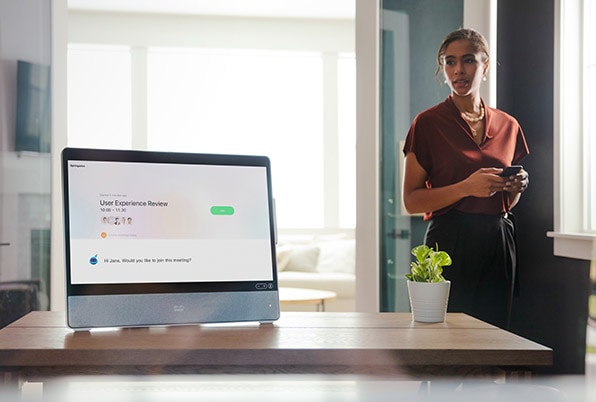 Woman using the Webex Assistant