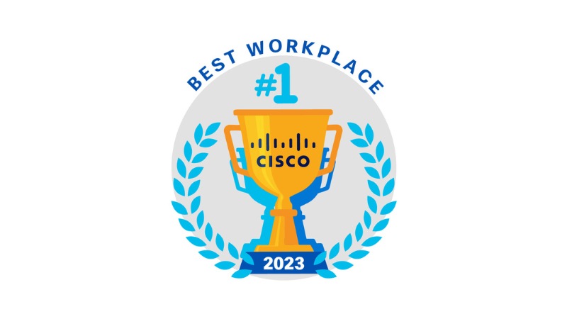 Graphic of a trophy that says Cisco is the #1 best workplace in 2023
