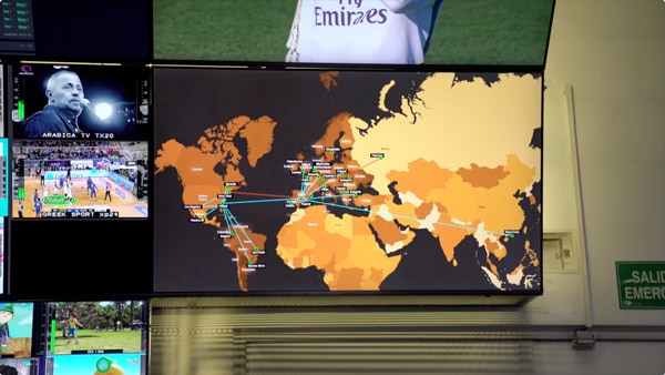 TV screen showing world map