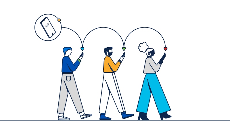 Illustration of three consumers using smart phones