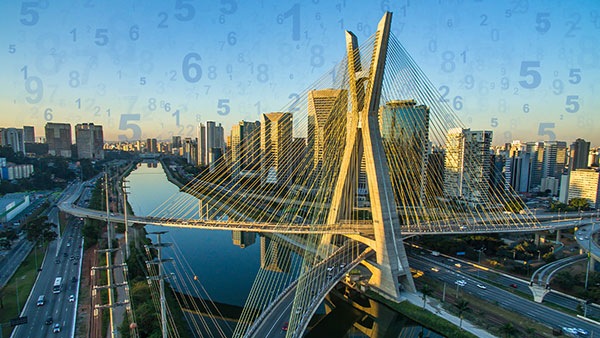 Aerial view of Sao Paulo city with highways and bridges 