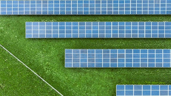 An aerial view of solar panels